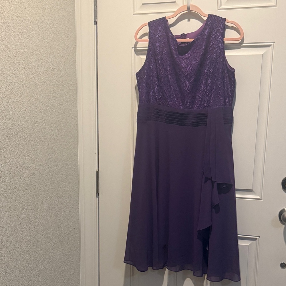 Purple Lace Bodice Chiffon Overlay Dress